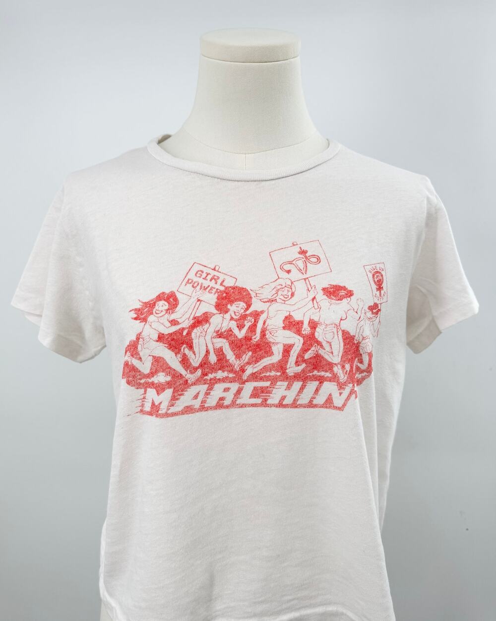 RE/DONE Hanes Vintage T-shirt Feminist Graphic Marchin Tee Top Ivory Cotton M